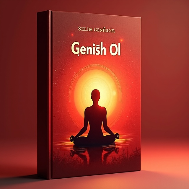 A serene and minimalist design showcasing a meditative figure sitting cross-legged in the center, drawn with fluid golden brush strokes. Surrounding the figure is a soft gradient radiating outward to symbolize expanding calmness, with rich, velvety red as the dominant primary color gently blending into warm ember tones. Transparent, subtle mandala patterns overlay the background, enhancing the spirituality theme. A faint aura-like glow encircles the figure, creating a sense of infinite peace and enlightenment.