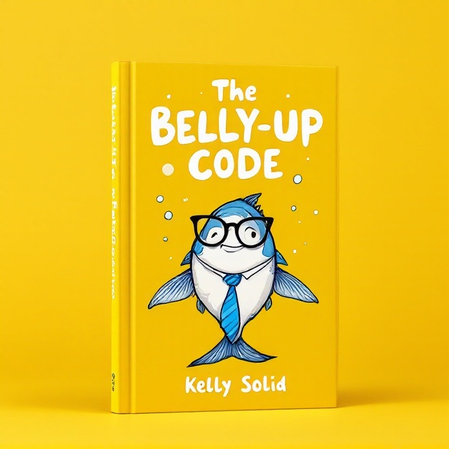 A vibrant illustration of an upside-down fish wearing a tie and glasses, set against a bold, quirky yellow background. The fish is centered on the cover, with its playful expression and "belly-up" position giving off humorous vibes. There are small bubbles rising around the fish, symbolizing lightheartedness.
