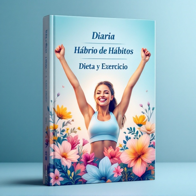 A serene background in soft gradients of blue, symbolizing peace and calmness. At the center, a fit, smiling woman with arms raised in victory is placed to represent joy and success. Around her, vibrant, colorful flowers bloom in radiant shapes, symbolizing growth and beauty. A subtle glow emanates from her figure, creating a sense of positivity and energy.