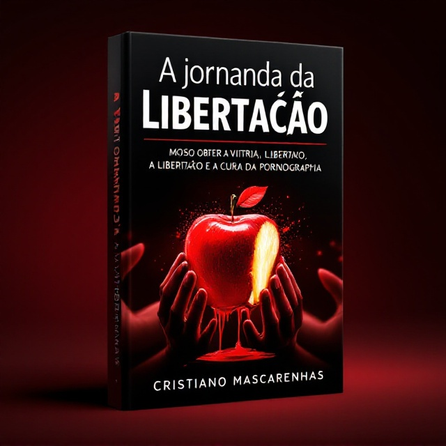 A visually gripping design featuring a bitten apple in the center, dripping red, resembling blood to symbolize the "forbidden act" and sin. Surrounding the apple, subtle, shadowy fingers reaching toward it evoke the temptation and struggle. The top right corner subtly integrates a faint outline of lips resembling the Ashley Madison logo, amplifying the theme of seduction. The background is a gradient from dark crimson to black, creating a dramatic, intense mood. The overall vibe transitions toward light in the lower section, with a faint glow symbolizing hope, liberation, and peace.