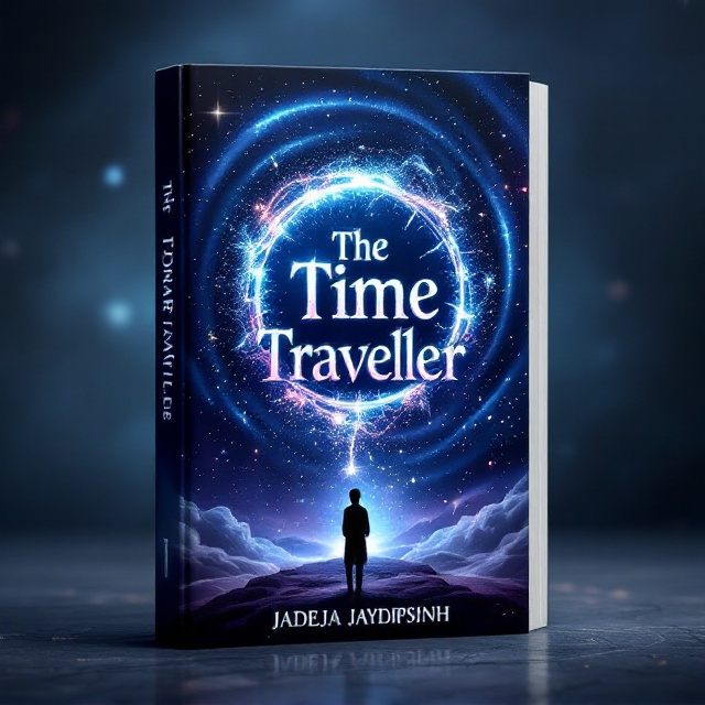 A cosmic whirlpool dominates the cover, with shimmering stars and galaxies spiraling into a glowing, ethereal clock at its center. The edges of the clock appear broken, with fragments floating in a mysterious haze. A silhouette of a lone figure stands at the bottom of the cover, gazing up at this celestial phenomenon. The colors are a blend of dark blues, purples, and silvers, casting a mystical, enigmatic vibe.