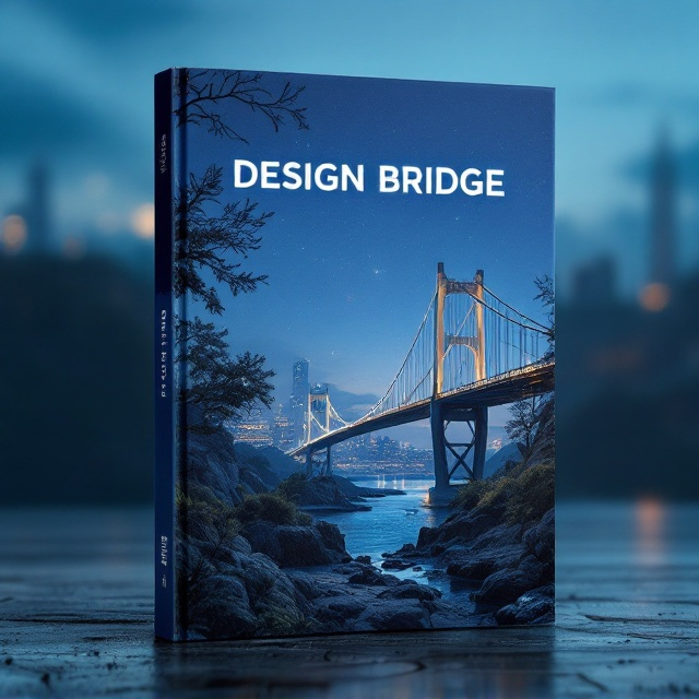 A stunning depiction of two bridges - one modern and sleek with a futuristic design, and the other older, structured with an industrial look, connecting over a deep-blue river in a natural setting. The modern bridge is slightly illuminated, glowing as if guiding the way, creating a juxtaposition with the rustic aesthetic of the older bridge. The background features a faint skyline at dusk, blending scientific progression with a calming natural environment.