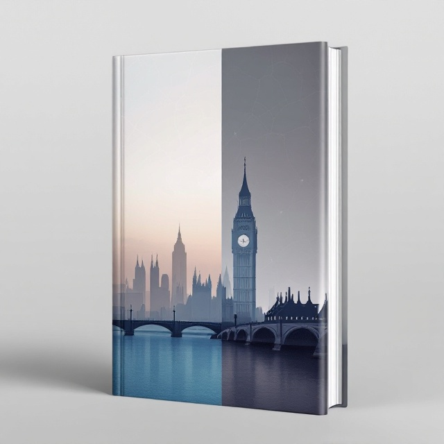 A minimalist design featuring intersecting iconic symbols – the Doha skyline combined with the Tower of Big Ben. The skyline transitions from the traditional Qatari desert tones to the muted greys and blues associated with London's weather. The background includes a faint map overlay subtly connecting Qatar and England. The composition metaphorically speaks to harmony and intellectual exchange between the two nations.