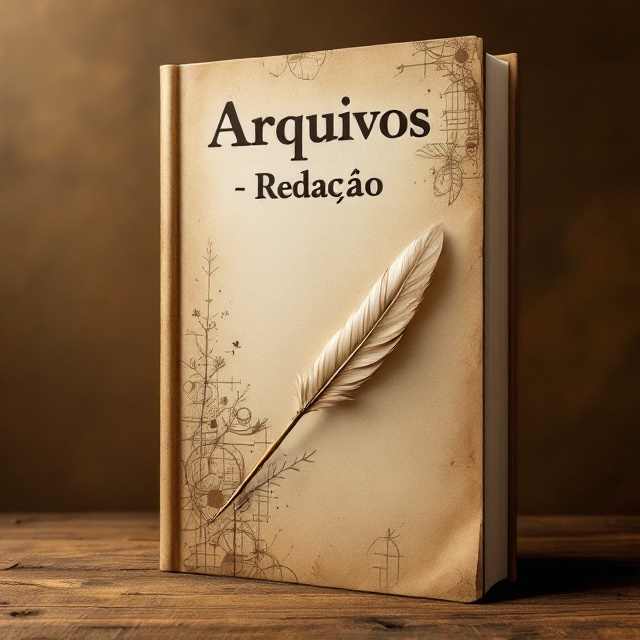 A quill pen angled diagonally rests on an aged piece of parchment paper, surrounded by faint doodles and sketches of abstract arts and humanities themes. The brown-toned background features subtle textures of aged wood or leather, creating a warm and earthy mood. An ink stroke runs behind the title to subtly highlight it, emphasizing the connection to creative writing and academia.