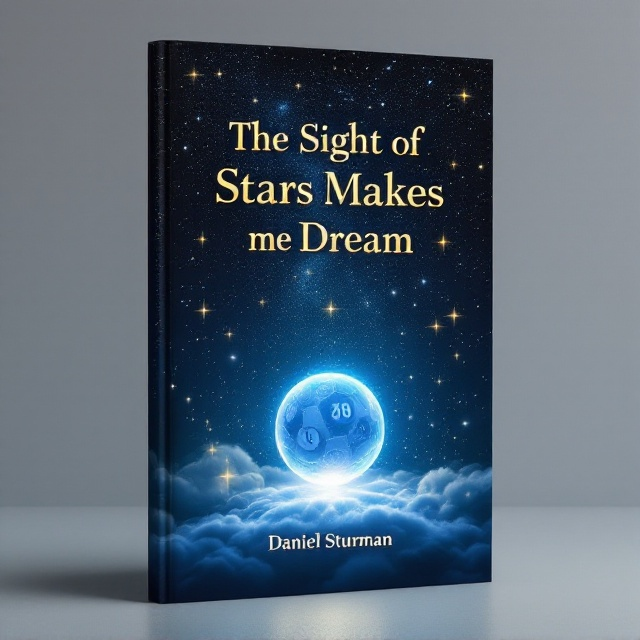 A midnight blue and black gradient background fades into a cosmic expanse dotted with twinkling stars. The stars toward the top of the page shimmer brightly, while midway down, some stars appear to cascade like falling meteors, transitioning seamlessly into glowing, semi-translucent lottery balls with numbers faintly visible on them. The central focus of the design is a large, glowing lottery ball with a dreamlike reflection, slightly off-center. Thin, cloudy wisps add a dreamy, ethereal quality surrounding all elements in the foreground.
