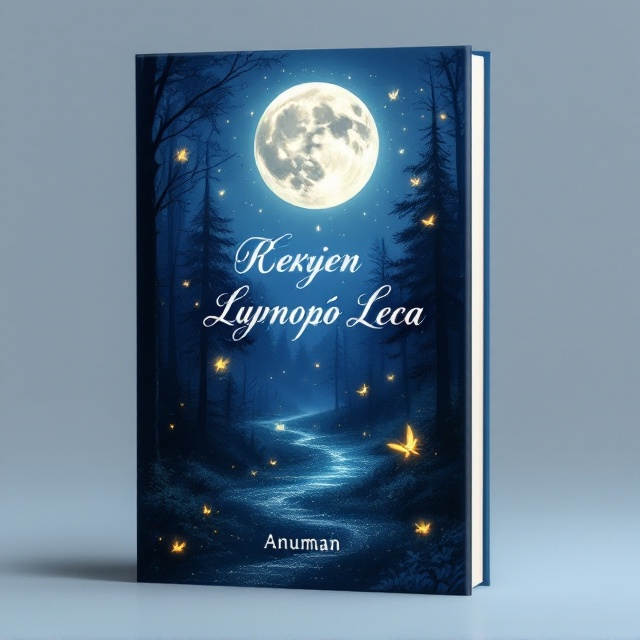 A mystical illustration of a dense forest silhouetted against a deep indigo sky, with a glowing full moon as the centerpiece. The moonlight filters through the trees, casting ethereal shadows. Fireflies and cricket-like glowing insects float gently in the air, weaving a sense of wonder. On the ground, faint shimmering paths lead deeper into the forest. The atmosphere is both serene and magical, creating a visual balance between mystery and beauty.