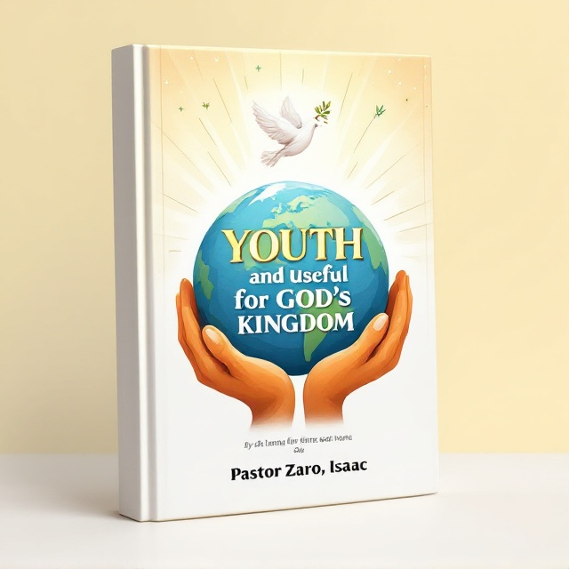 A lively yet minimalist illustration of a globe being cradled by gentle, cartoonish, youthful hands, with subtle rays of light emanating upward, symbolizing divine inspiration. A dove, symbolizing spirituality, is hovering just above the title with an olive branch in its beak. The background transitions from light gold at the top to a pure white base.