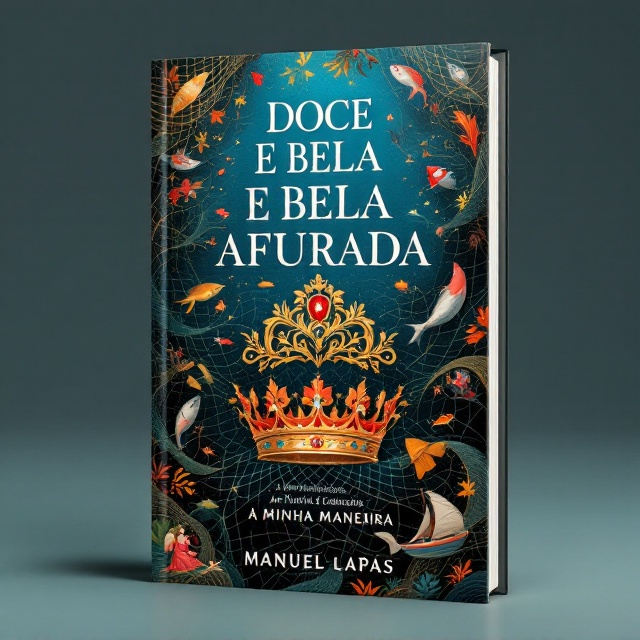 The cover features a striking image of a queen's crown intricately interwoven with fishing nets, symbolizing the regal essence of Afurada and its rich fishing heritage. Surrounding the crown are elements like small boats, fish, and traditional attire worn by locals, such as fishwives and fishermen, all swirling like an epic storytelling tapestry. The backdrop is a gradient of sea blue, giving a sense of depth and continuity.