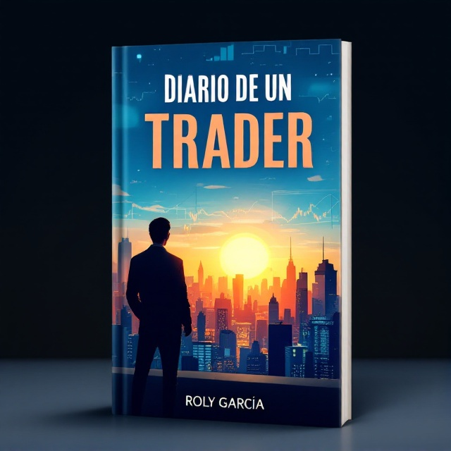 The cover features a stylized silhouette of a trader looking out over a bustling stock market skyline at sunrise. In the background, abstract graphs and charts subtly overlay the image, symbolizing the ups and downs of trading. The sunrise indicates optimism and new beginnings, with various shades of blue conveying calmness and confidence.