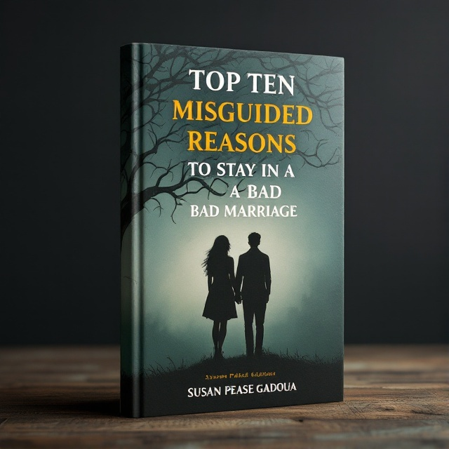 A somber, muted background with an illustration of an unhappy couple, their silhouettes barely touching, standing back-to-back. A transparent, subtle image of a gnarled vine wraps around them, symbolizing entrapment. The background fades from dark at the top to lighter at the bottom, suggesting a faint but distant hope.