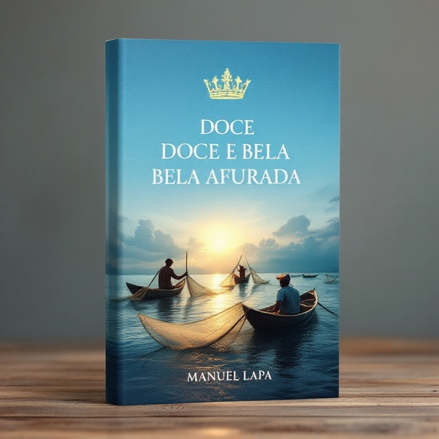 A serene waterscape backdrop in shades of blue showcases fishermen in wooden boats casting their nets during the golden hour. The top of the cover features a royal crown elegantly placed above the title to symbolize a sense of pride and tradition. The fishing nets drape subtly across the foreground, with gentle ripples of water adding depth and motion. The overall image feels peaceful yet dynamic, drawing focus to the lives of hardworking fishermen.