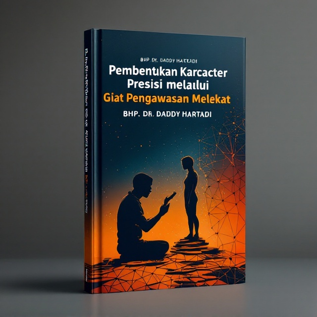 A silhouette of a hand sculpting a figure from clay, symbolizing precision in shaping character. The background employs a gradient transitioning from a deep navy blue at the top (representing introspection) to a vibrant orange at the bottom (symbolizing inspiration and action). Subtle interconnected geometric patterns overlay the background, reflecting structure and discipline.