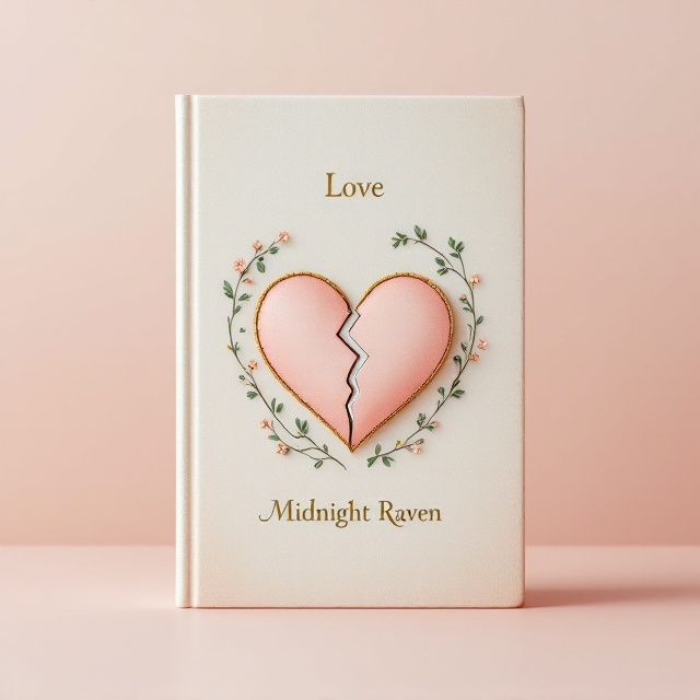 A soft, pastel-cream background, faintly textured to resemble handmade paper. At the center, a delicately drawn broken heart with soft, blush-pink edges is carefully stitched back together with an intricate golden thread that loops and twirls artistically. Around the heart, faint pastel-green vines with small blooming flowers trail, symbolizing growth and hope. The edges of the composition fade into a light gradient of pink and cream, creating a serene and dreamy atmosphere.