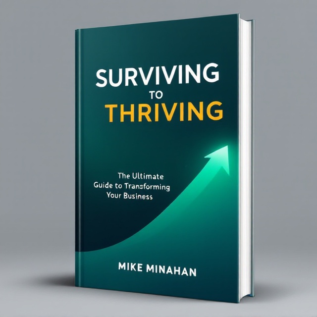 The cover has a sleek gradient background transitioning from dark, muted teal (representing "surviving") on the bottom, to vibrant emerald green (representing "thriving") at the top. In the background, a subtle, upward-trending arrow emerges from the gradient, symbolizing transformation and growth. This arrow is faint, giving the design depth without overshadowing the prominence of the title. The author's name is situated beneath the title in a clean, modern sans-serif font.