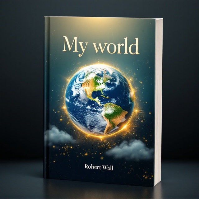 A serene earth (world) design is featured as the central visual element, displaying a rich, detailed globe with soft, glowing edges placed against a gradient background that shifts from deep blue at the bottom to soft gold at the top. Around the globe, flowing streaks of gold symbolize money and prosperity, radiating success and balance. Subtle imagery of lush greenery and clouds is added to enhance the feeling of peace and serenity.