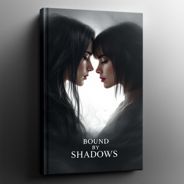 On the cover, the two main characters – Light and Dark – are depicted in a striking yet minimalist side-profile composition. Light is on the left with long black hair cascading against a glowing white background, while Dark is on the right with her brown wolf cut and bangs, immersed in a swirling, shadowy backdrop. The two profiles seamlessly blend into each other as shadows, visually showing their connection as soulmates. Olive-green and crimson-red hues subtly appear around them, symbolizing loyalty, revenge, and passion. Faint silhouettes of FBI badges and mafia hierarchies fade into the background near their respective sides to hint at their opposing roles.