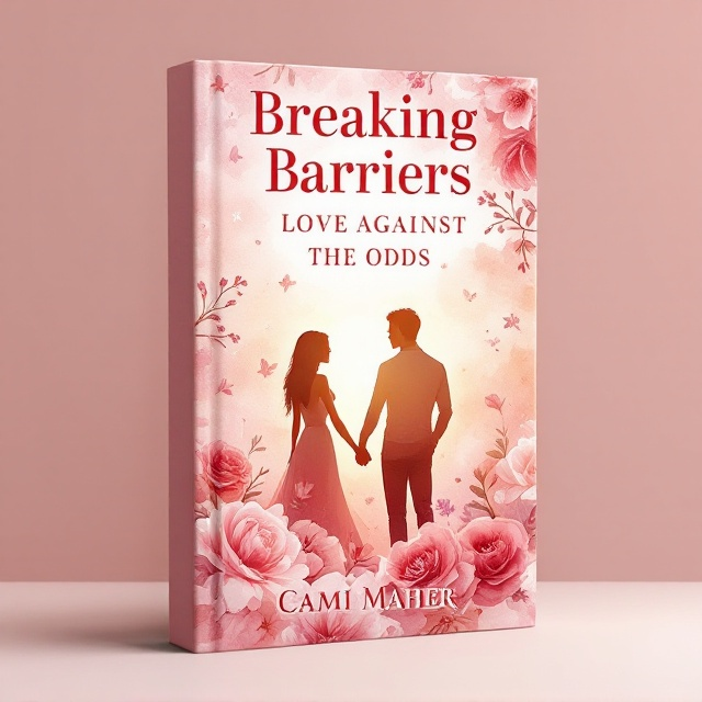 A soft, dreamy watercolor background in varying shades of pink, with delicate, hand-painted peonies and roses spread across the cover. A subtle golden glow emanates from the center, evoking a warm and happy emotion. Silhouettes of a couple holding hands, slightly off-center, emphasize romance and connection. The flowers appear to encircle the scene, providing both intimacy and elegance.