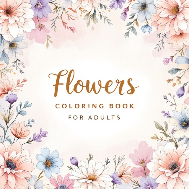 Soft, hand-drawn flowers in pastel shades of pink, lavender, and light blue gracefully arranged in intricate patterns, creating a nature-inspired sense of relaxation. The background is a rich cream color with subtle watercolor textures, giving it an elegant and organic vibe. The floral design radiates outward from the center, creating a gentle framing effect.