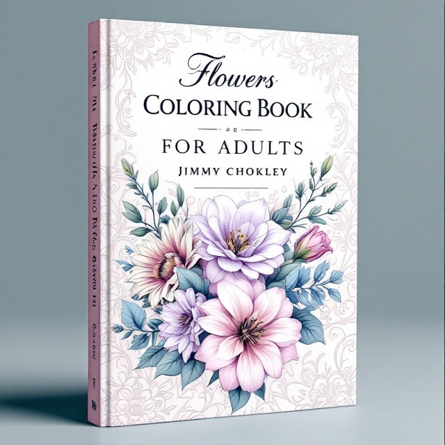 A cluster of realistically illustrated flowers, including roses, lilies, and sunflowers, radiating from the center of the cover. The flowers are surrounded by delicate line art of leaves and botanical patterns in soft pastel tones of lavender, pale pink, and light blue. The background features a subtle, barely-there floral pattern with intricate botanical curves that adds texture and sophistication without overwhelming the illustration.