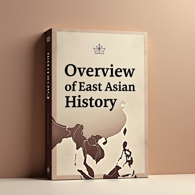 The book cover features a subdued, modern aesthetic with a stylized map of East Asia as the dominant visual. The map is rendered in a minimalist style with clean, sharp lines. A muted color palette of earthy tones—such as dark brown, beige, and muted red—is used to evoke historical and scholarly seriousness. To add depth, faint overlays of traditional East Asian illustrations (e.g., ancient scroll patterns) are subtly integrated into the background, creating an intricate and rich texture.