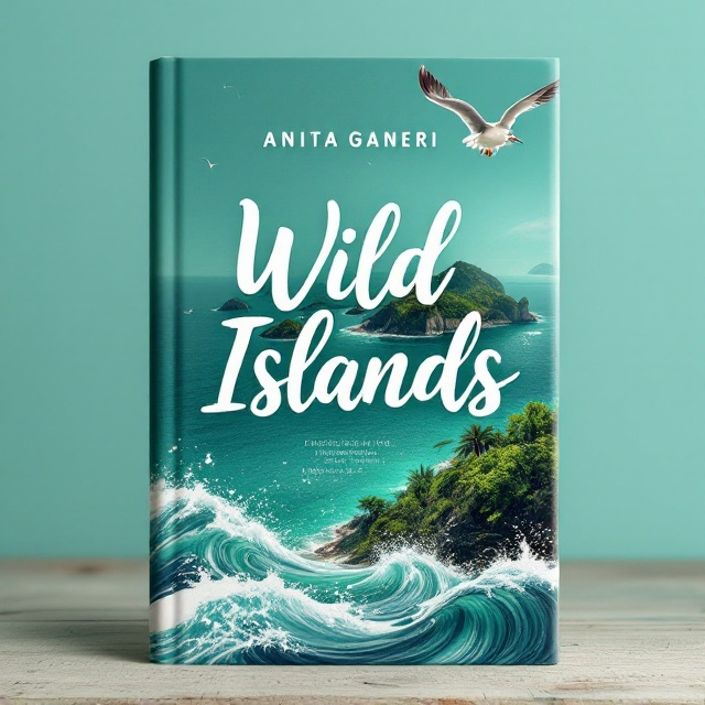 A green, open vista of lush, tropical islands scattered across a sparkling ocean as the dominant backdrop. A lone seagull flying mid-motion in the sky occupies the top third of the cover, bringing a feeling of movement and life. The islands are richly detailed with varying textures of vegetation, while the ocean shimmers with fine detailing of waves and reflections. At the bottom, a playful wave graphic partially overlaps with the title text.