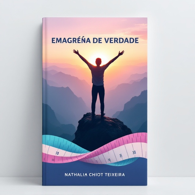 A striking image of a person standing at the edge of a mountain cliff, arms stretched triumphantly toward the sunrise in the background, symbolizing victory, determination, and self-love. The silhouette portrays transformation and accomplishment. The lower half of the cover features a subtle ribbon-like swirl resembling a measuring tape, with a gradient blue palette and hints of soft pink to evoke feelings of clarity, progress, and self-care.