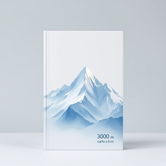 A minimalistic abstract representation of the Alps with sharp, geometric peaks extending upwards, softened by textures suggesting snow. The entire backdrop is dominated by a gradient of cold blues and whites to evoke a sense of serene purity. In the lower third, a single traditional alpine chalet silhouette is positioned to add a touch of tradition amidst the abstraction.