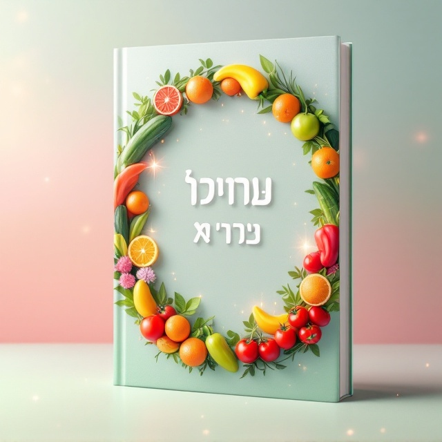 A soft pastel background blending light green, pink, and blue hues, creating a fresh, calming gradient. In the foreground, a composition of colorful fruits and vegetables (e.g., bright oranges, deep red tomatoes, green cucumbers, vibrant yellow peppers) arranged in a playful, organic wreath-like shape encircling the title area. Small, glowing sparkles scattered subtly in the background evoke a sense of hope and energy.