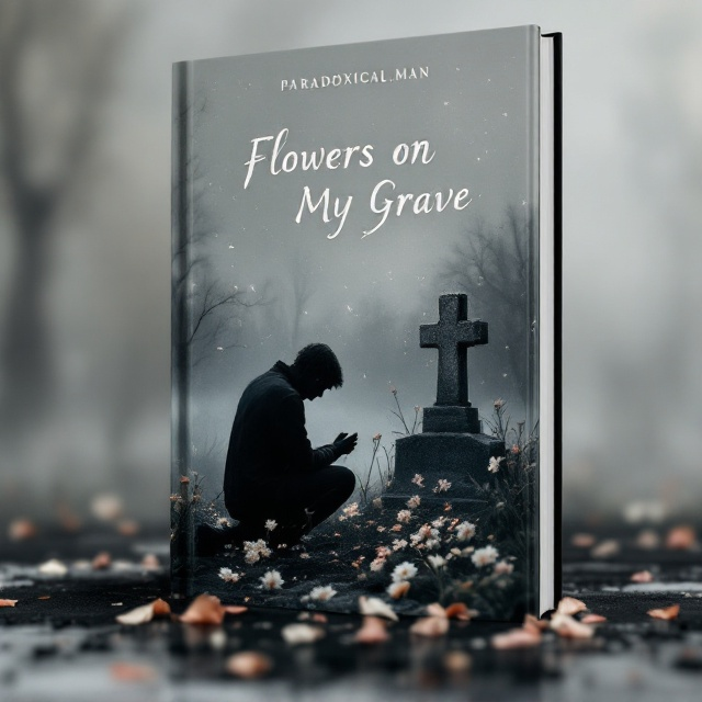 A solitary scene featuring a dark greyish-white background with a slight gradient to give depth. At the forefront of the cover is a gravestone surrounded by delicate, wilted flowers, symbolizing the fragility of unrequited love and solitude. A single figure is kneeling by the grave, head bowed in a melancholic stance, as if locked in silent prayer or reflection. The figure and the gravestone are subtly highlighted to draw attention amidst the dim surroundings. A few stray petals drift across the lower part of the scene, adding a sense of stillness and loss.