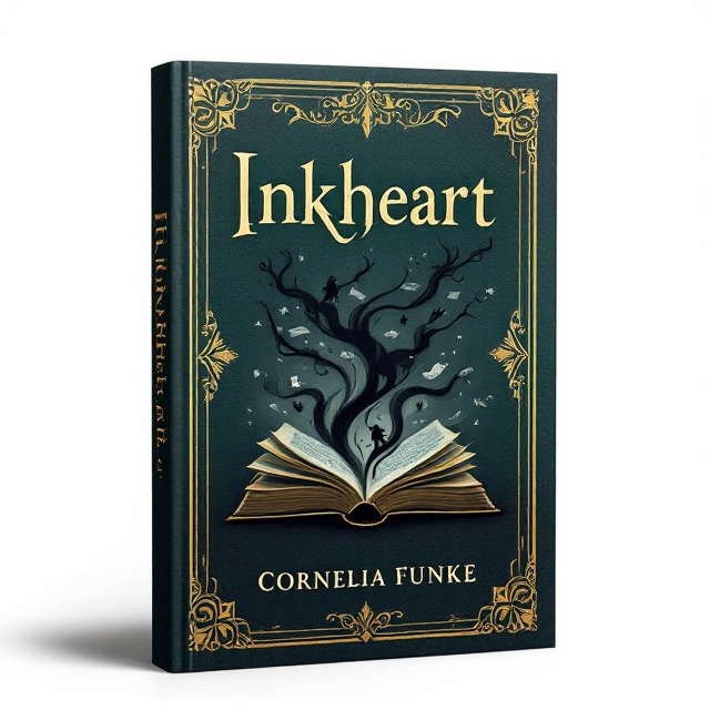 A dark, textured forest-green linen background with faint impressions of a dense, mysterious forest fading into the fabric. In the center, an intricate and gilded design of an open book emanates faint tendrils of inky black smoke that curl and dissolve into the green backdrop. Subtly hidden within the smoky tendrils are silhouettes of shadowy characters, animals, and floating text fragments. The edges of the cover are bordered with delicate gold filigree, giving it a timeless, mystical appearance.