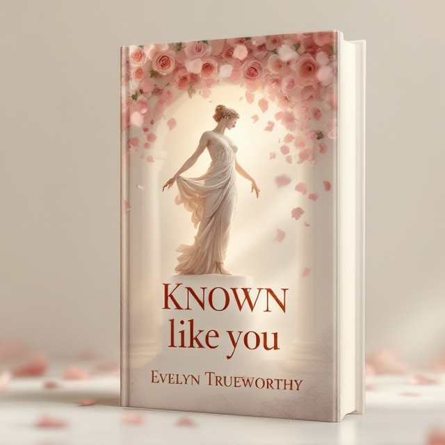 An ivory-toned background frames a full-body Greek-style marble statue in a graceful ballet pose. The statue's elegance is contrasted by rose petals that cascade delicately from the top and scatter around the base of the statue. A faint glow outlines the figure, creating a subtle ethereal effect. The edges of the cover are softly textured, giving it a dreamy, romantic feel.
