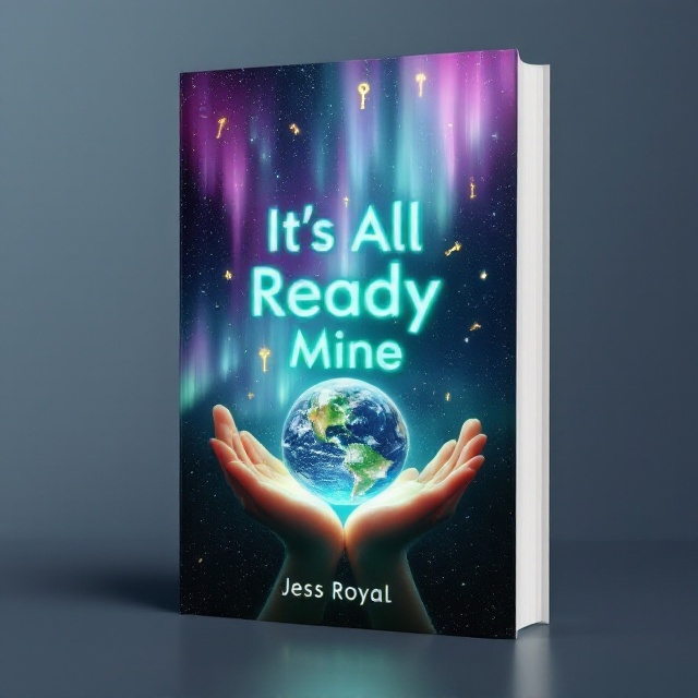 The cover is divided into two halves, with the upper section featuring a vivid depiction of an aurora borealis in a swirling mix of lavender, jade, and obsidian hues against a starry, infinite night sky. The auroras cascade down elegantly, blending into the lower half, which showcases a pair of open hands cupping a glowing, transparent Earth-like sphere. Scattered around are symbolic golden keys floating in various directions, representing limitless opportunities. The title is placed prominently in glowing jade-colored text overlapping the aurora, subtly integrated but legible and striking.