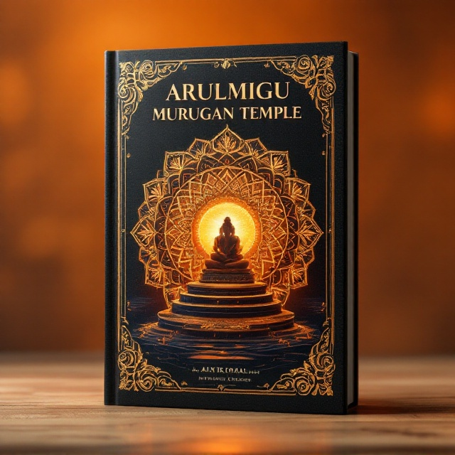An intricate depiction of a serene temple landscape with an orange-hued sunset in the backdrop. The central focus would be a divine illustration of Lord Ganesha sitting peacefully, surrounded by glowing mandalas and delicate floral patterns emanating energy of calm and spiritual grounding. Soft, dark orange gradients blend into lighter tones, giving the background depth, texture, and warmth. Intricate temple ornaments frame the edges for an immersive Indian touch.