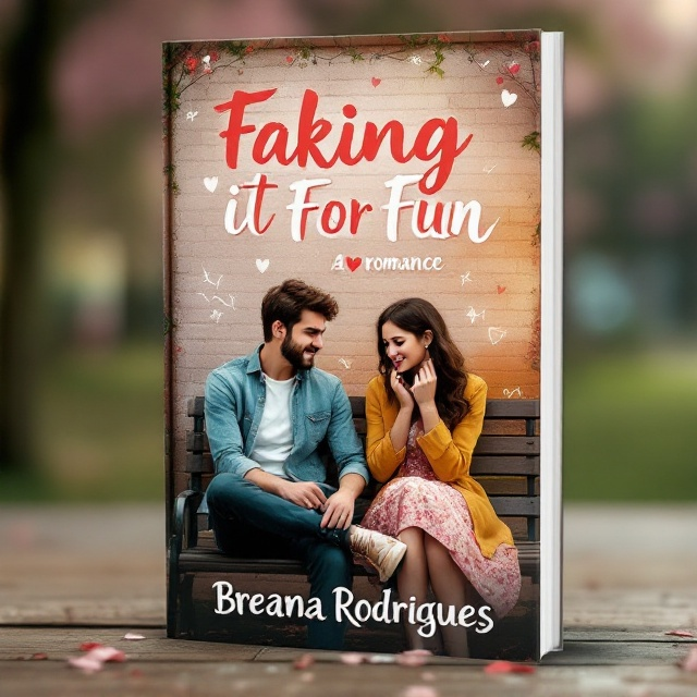 The cover features two childhood best friends sitting on a park bench. On the left, the male character is leaned back casually, with a lopsided smile, while the female character is fiddling nervously with her dress, glancing at him. In the background are subtle chalk-drawn elements like hearts, stars, and arrows on a faded brick wall, hinting at their shared playful history. There's a warm gradient of soft pinks and oranges in the sky behind them, symbolizing romance and nostalgia. The title is centered above them with whimsical heart accents integrated into some of the lettering.