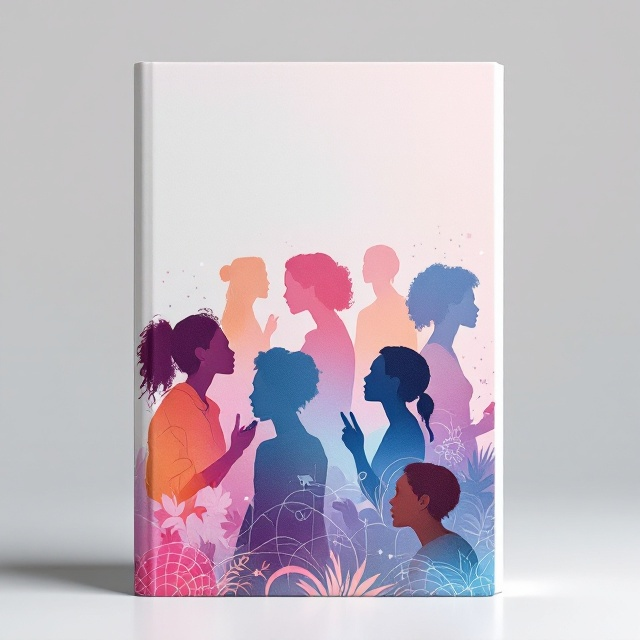 The cover features a serene and harmonious montage of female silhouettes across different races and ages, engaged in various video game environments. The background showcases a gradient of calming pastel hues, symbolizing inclusivity and respect. Video game elements like controllers and digital patterns subtly intertwine with the images, suggesting the theme of gaming.