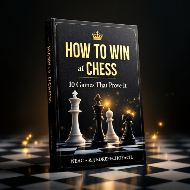 A visually striking scene featuring a chessboard dynamically tilted towards the reader, emphasizing depth and perspective. The position demonstrates a powerful moment where a white queen is capturing a black king, with a golden crown aloft above the decisive move. The backdrop is a deep, moody black, with strategic light effects creating a spotlight effect around the central composition, offering a sense of drama and focus. Glowing highlights and subtle textures create a luxurious and triumphant aura.