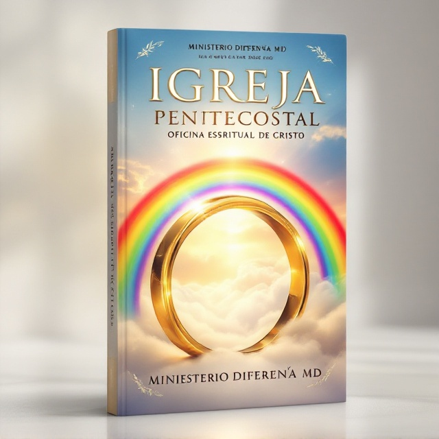 A vibrant rainbow arches gracefully across the cover, passing through a large golden ring symbolizing a wedding band. The rainbow appears to weave through the ring, giving the impression of the ring being a part of the rainbow itself. The background is a soft, radiant gradient of skies with subtle rays of sunlight shining from behind. The entire scene emits a feeling of joy and spiritual warmth.