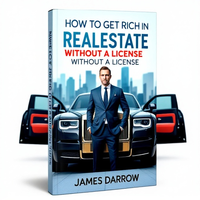 A distinguished gentleman is positioned confidently in front of a luxurious Rolls Royce Phantom. The car's iconic grille and Spirit of Ecstasy emblem are prominently featured. The car doors are stylishly open, adding a sense of invitation and openness. In the background, a cityscape bathed in soft blue hues suggests both prosperity and serenity, with a subtle hint of red accentuating the title's phrase "WITHOUT A LICENSE.".