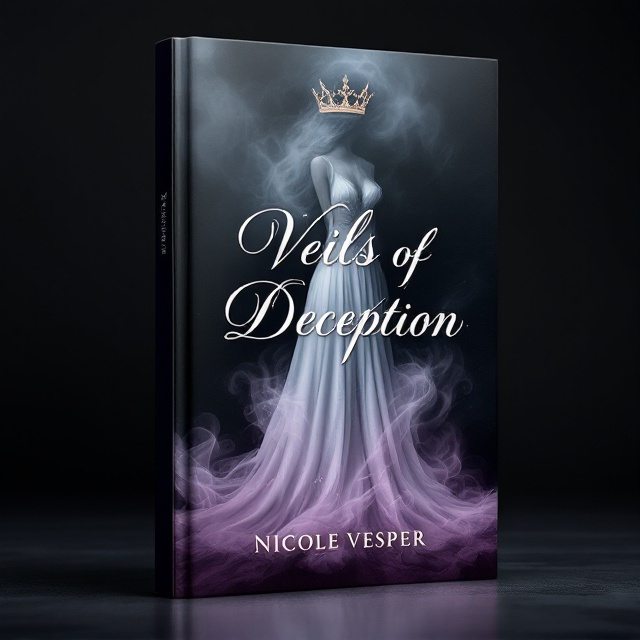 The cover features a crown partially obscured by a swirling mist, centered at the top. Below it, a bloody white dress is delicately draped, catching the eye with its stark contrast against a dark, shadowy background that fades to deep purple. The mist wraps around the dress, suggesting movement and mystery.