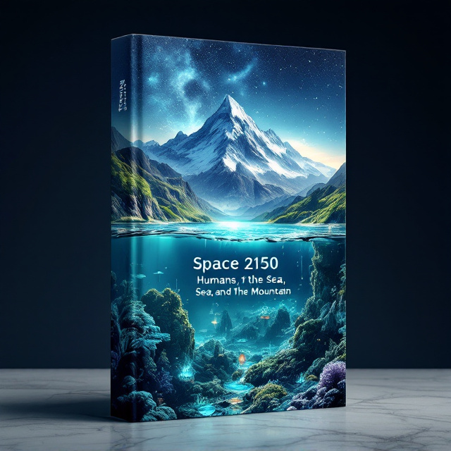 The cover features a split design, depicting the dual civilizations on Kepler-186f. The top half showcases majestic, snow-capped mountains with vibrant green flora and hints of advanced architecture blending seamlessly into nature. The bottom half of the cover is an underwater scene with ethereal marine life, coral cities, and luminescent structures. Above both scenes, a vast starry sky envelops the layout, hinting at the infinite space exploration that led humanity here.