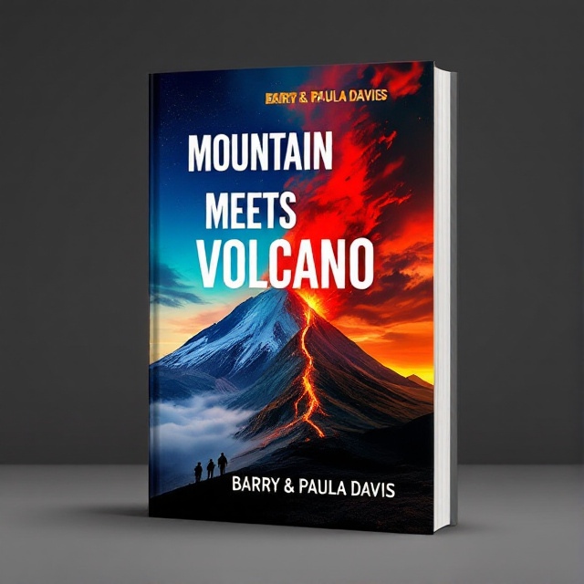 A dramatic image of a towering mountain on the left side of the cover merges seamlessly into a vibrant, erupting volcano on the right. The contrasting yet connected elements create a diagonal line of energy across the cover, with the sky transitioning from a calm blue over the mountain to fiery red hues above the volcano. Subtle silhouettes of human figures at the base emphasize the theme of conflict and connection.