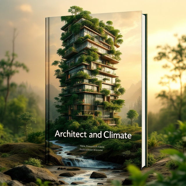 A large, surreal structure resembling a skyscraper intertwined with nature dominates the front. The building itself looks as though it has "grown" out of the earth, with its walls spiraled by vines, its rooftop seamlessly merging into a canopy of greenery, and trees growing through its windows. The background transitions from a forest at the bottom to a fading, golden sunset in the sky. A small stream flows from the base of the structure, extending to the edges of the cover.