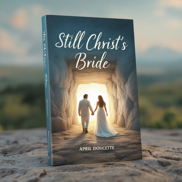 The cover features a serene early-morning setting bathed in soft blue and earthy tones. The focal image shows a rocky tomb entrance, with light emanating from within, suggesting the resurrection. A bride in a flowing white gown is walking out of the tomb, hand in hand with Jesus. Both figures are facing away from the reader, Jesus in a simple robe with his gentle hand clasping the bride's. In the background, a peaceful, blurred landscape stretches into the distance, framed by soft clouds and greenery. The title, written in elegant yet striking typography, arches gracefully across the top, while the author’s name is at the bottom in smaller, bold type.