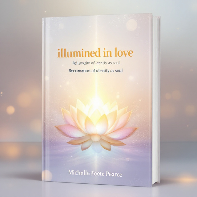 A radiant lotus flower in bloom at the center of the cover, glowing with soft golden light tones, representing awakening and clarity. The background is an expansive, serene gradient transitioning from light lavender to pastel blue, invoking peace and equanimity. Thin, luminous rays emanate from the lotus outward, symbolizing connection and unity. Subtle, transparent patterns of unbroken circles overlay the background as a subtle statement of wholeness and interconnection.