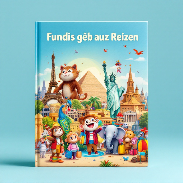 A colorful illustration featuring a whimsical collection of animals such as a curious cat, a playful monkey, an elegant peacock, and a cheerful elephant, all engaging in travel activities. They are exploring different cities with iconic landmarks like the Eiffel Tower, the Statue of Liberty, and the Pyramids of Giza vividly incorporated into the background. The animals appear animated and joyful, embodying a sense of adventure and excitement across the vibrant landscape under a clear blue sky.