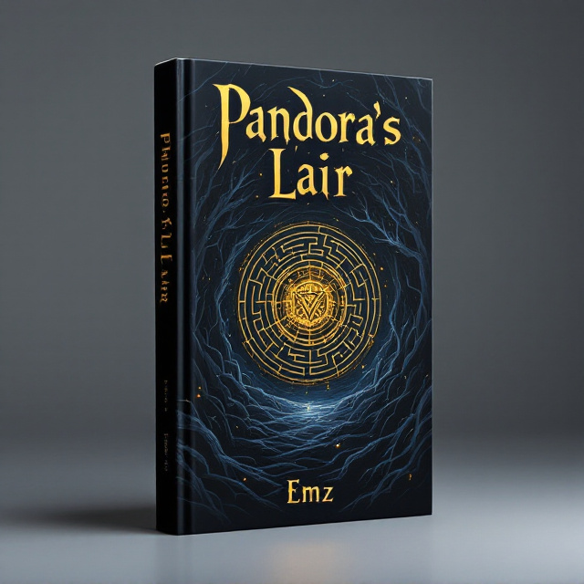 The cover features a deep, swirling mass of shadows forming a labyrinth, with dark, twisted tendrils reaching out against a backdrop of an ominous, starless night sky. The center showcases an intricate, enchanting symbol representing the shadow monster, seamlessly integrated into the shadows. Subtle, glimmering particles within the shadows hint at magic, adding a mystical aura. The bottom of the cover fades into a darker abyss, emphasizing the depth and danger of the labyrinth.