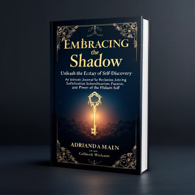 The cover features a gradient background, transitioning from rich, dark midnight blue at the edges to a soft, muted rose in the center. A softly illuminated golden key intertwines with a shadowy lace or filigree pattern, symbolizing unlocking inner strength and mystery, situated right beneath the title. Delicate, golden floral flourishes adorn the borders, adding sophistication and elegance.