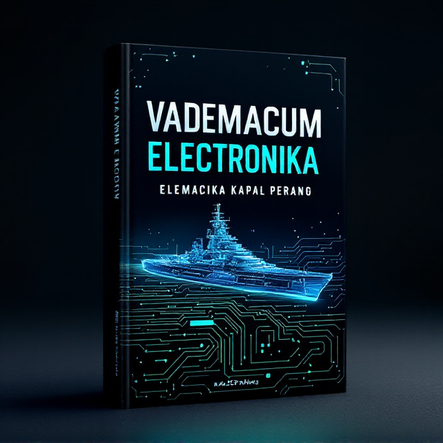 A dynamic and high-tech warship silhouette positioned at the bottom half of the cover, overlaid with subtle circuit board patterns that glow faintly, creating a fusion between maritime strength and electronic sophistication. The background showcases a gradient from deep navy blue to black, symbolizing the vast unknown of the sea and advanced technology. Hints of neon blue and green accents emphasize the electronic theme within the warship.