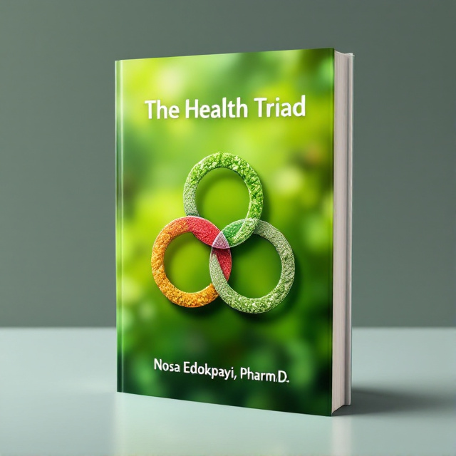 A vibrant cover with a central image of an abstract triad formed by interlocking circles, representing diet, exercise, and mental attitude. These circles overlap in a harmonious design, with a fresh green background symbolizing health and nature. The circles contain subtle red and white accents, adding a sense of energy and purity.