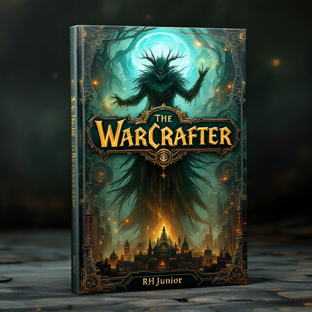 A dynamic scene featuring a towering worgen druid at the center, casting a mysterious spell, surrounded by swirling natural elements. In the background, an intricately detailed steampunk cityscape hints at engineering marvels. Shadows and highlights create a sense of movement and drama.